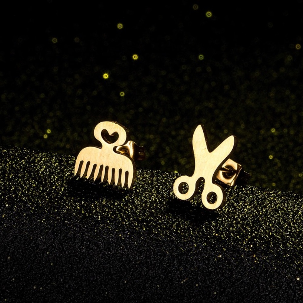 Stainless Steel ✄ HairStylist Stud Earrings - Picture 2 of 8